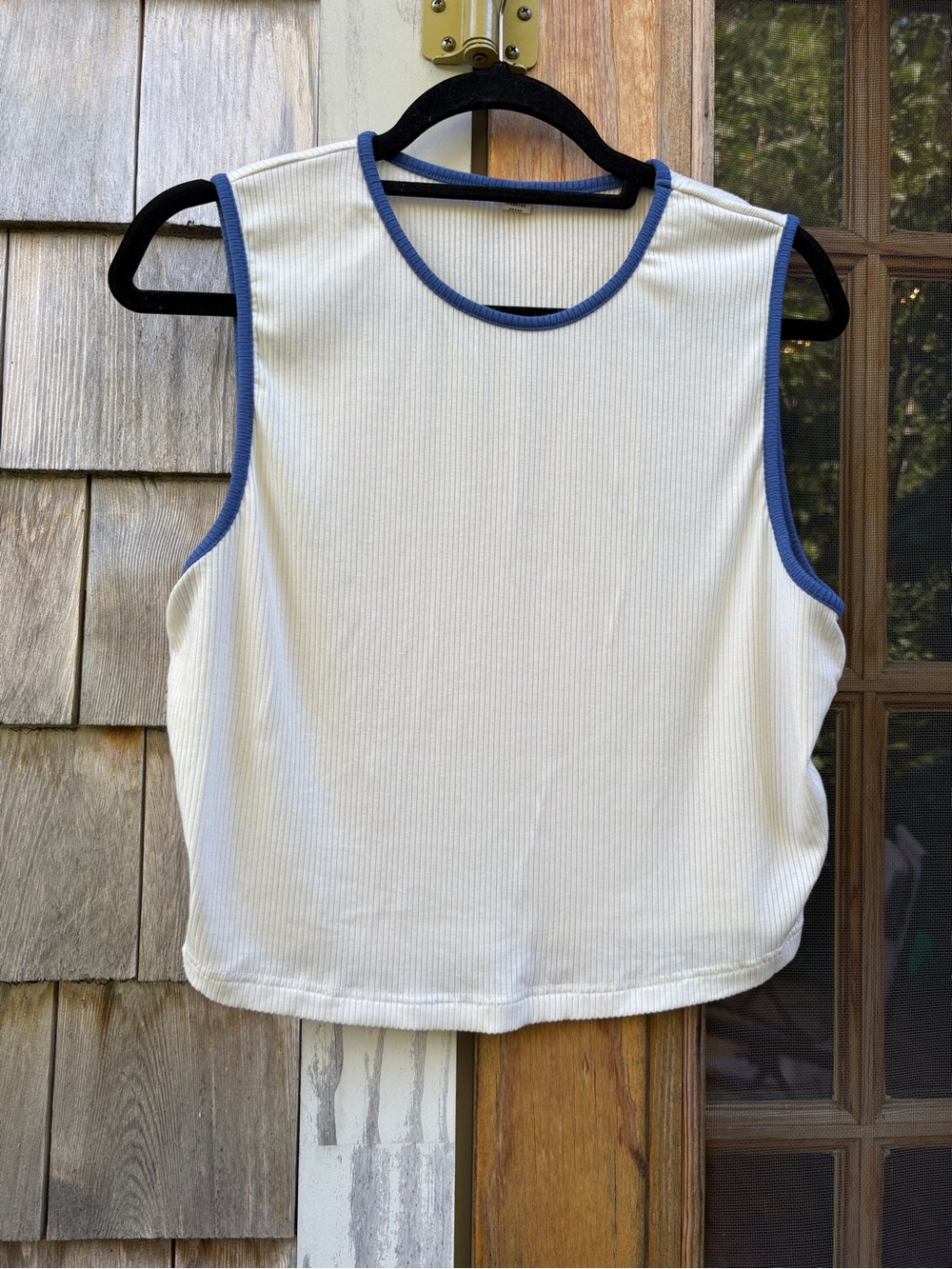 Fashion Brand Company White Ribbed Tank with Blue Trim